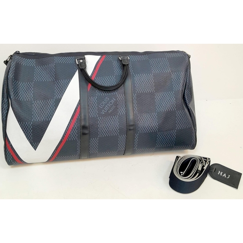 16 - A Louis Vuitton America's Cup Oversized Keepall. Damier canvas in dark blue with a 'V' Gaston logo -... 