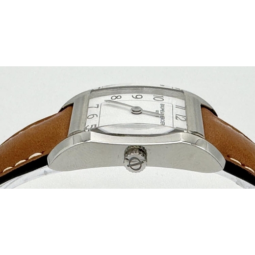 46 - Withdraw A BEAUTIFUL BAUME AND MERCIER LADIES TANK STYLE WATCH IN STAINLESS STEEL WITH CLASSIC WHITE... 