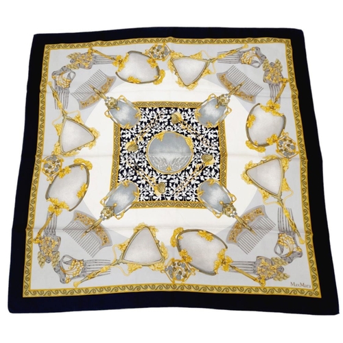 213 - A meticulously detailed design Max Mara Scarf with a central floral motif in black and white, framed... 