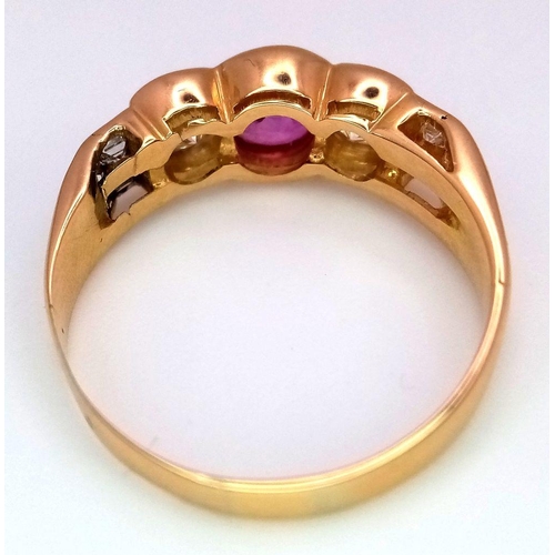 149 - An 18K Yellow Gold (tested) Pink Sapphire and Diamond Ring. A 0.70ct oval mixed cut natural pink sap... 