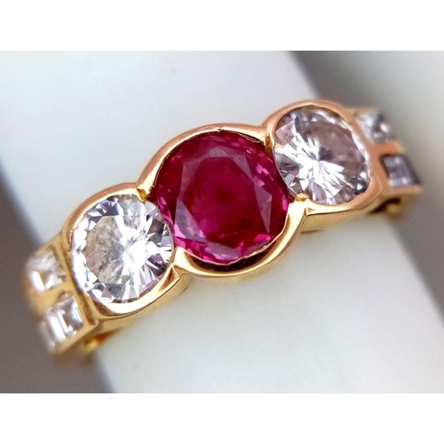 149 - An 18K Yellow Gold (tested) Pink Sapphire and Diamond Ring. A 0.70ct oval mixed cut natural pink sap... 