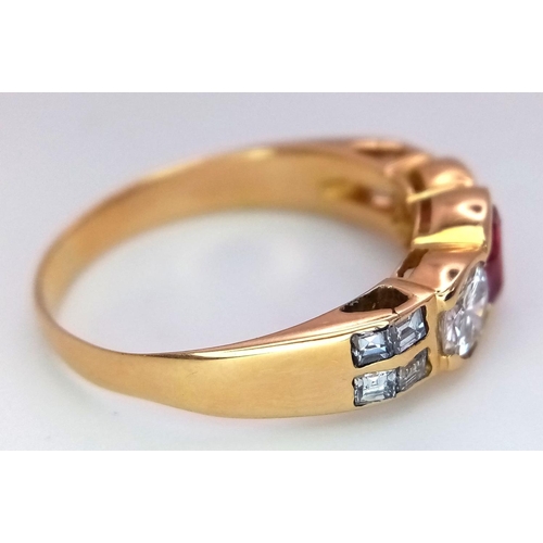 149 - An 18K Yellow Gold (tested) Pink Sapphire and Diamond Ring. A 0.70ct oval mixed cut natural pink sap... 