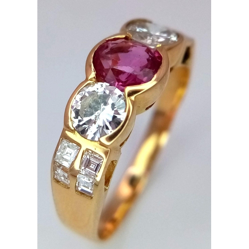 149 - An 18K Yellow Gold (tested) Pink Sapphire and Diamond Ring. A 0.70ct oval mixed cut natural pink sap... 