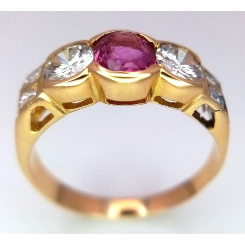 149 - An 18K Yellow Gold (tested) Pink Sapphire and Diamond Ring. A 0.70ct oval mixed cut natural pink sap... 