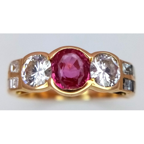 149 - An 18K Yellow Gold (tested) Pink Sapphire and Diamond Ring. A 0.70ct oval mixed cut natural pink sap... 