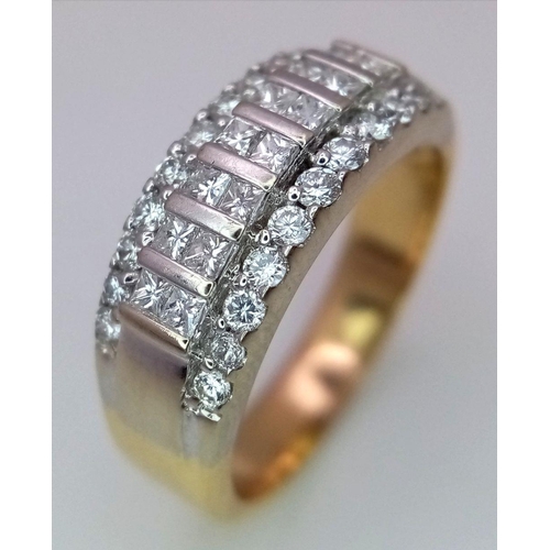 191 - A Beautiful 18K Yellow Gold Four Row Diamond Half Eternity Ring. A combination of princess and round... 