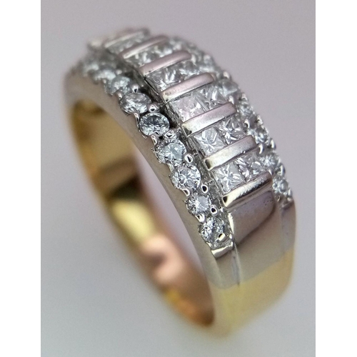 191 - A Beautiful 18K Yellow Gold Four Row Diamond Half Eternity Ring. A combination of princess and round... 