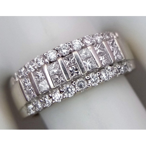 191 - A Beautiful 18K Yellow Gold Four Row Diamond Half Eternity Ring. A combination of princess and round... 