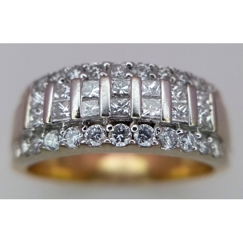191 - A Beautiful 18K Yellow Gold Four Row Diamond Half Eternity Ring. A combination of princess and round... 