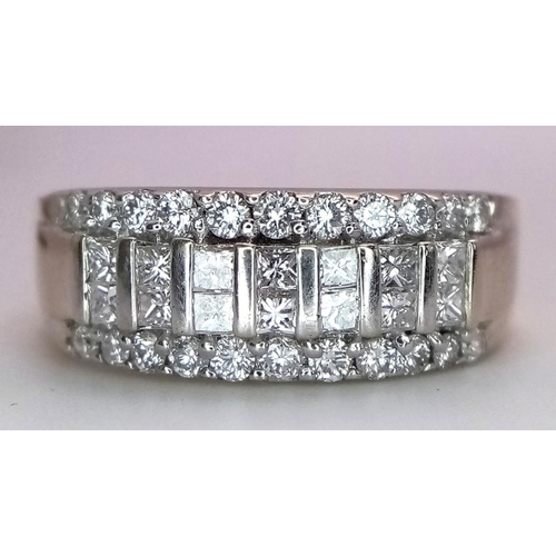 191 - A Beautiful 18K Yellow Gold Four Row Diamond Half Eternity Ring. A combination of princess and round... 