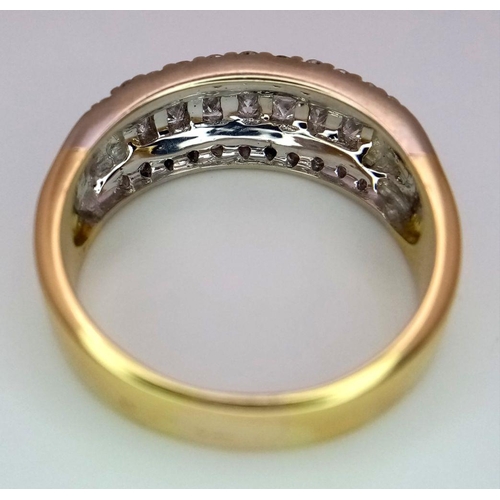 191 - A Beautiful 18K Yellow Gold Four Row Diamond Half Eternity Ring. A combination of princess and round... 