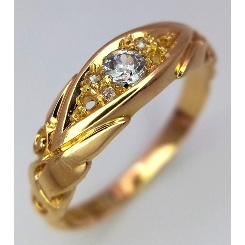 102 - AN 18K YELLOW GOLD ANTIQUE OLD CUT DIAMOND RING. 0.20CT. 4.2G. SIZE R. HALLMARKED BIRMINGHAM 1901. A... 