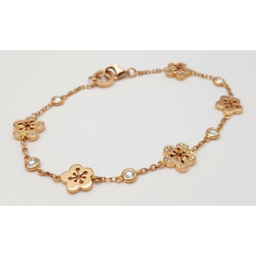 12 - A BOODLES 18K ROSE GOLD DIAMOND SET BLOSSOM BRACELET. 18CM. 10.9G.  RRP £6700! SP3002. MISSING ADDIT... 