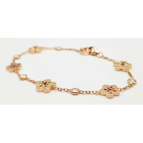 12 - A BOODLES 18K ROSE GOLD DIAMOND SET BLOSSOM BRACELET. 18CM. 10.9G.  RRP £6700! SP3002. MISSING ADDIT... 