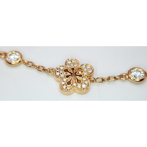 12 - A BOODLES 18K ROSE GOLD DIAMOND SET BLOSSOM BRACELET. 18CM. 10.9G.  RRP £6700! SP3002. MISSING ADDIT... 