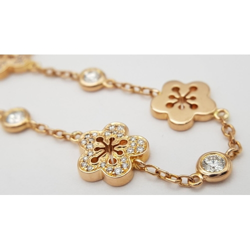 12 - A BOODLES 18K ROSE GOLD DIAMOND SET BLOSSOM BRACELET. 18CM. 10.9G.  RRP £6700! SP3002. MISSING ADDIT... 