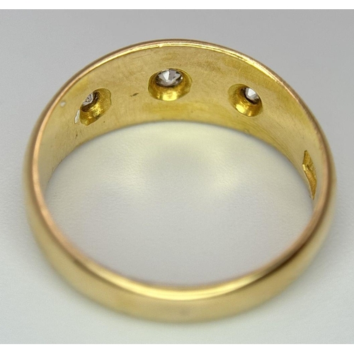 123 - AN 18K YELLOW GOLD ANTIQUE DIAMOND RING - 0.20CTW. 4.4G. SIZE L. HALLMARKED 1903 BIRMINGHAM. GW3002.