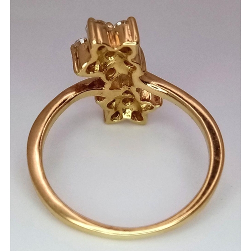 137 - A 14K YELLOW GOLD DOUBLE FLOWER DIAMOND CLUSTER RING. 0.50CT. 3.6G. SIZE L. GW 3006.