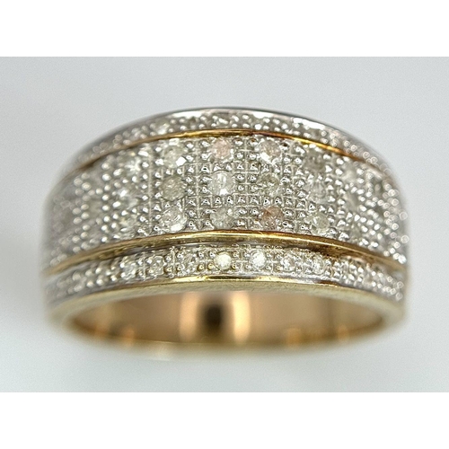 165 - A 9K YELLOW GOLD DIAMOND RING. 5 ROW GEOMETRIC PATTERN. 0.50CTW. 4.7G. SIZE P. SP3006.