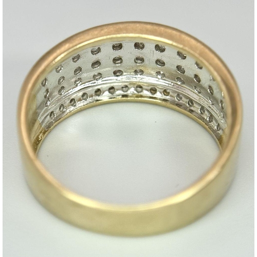 165 - A 9K YELLOW GOLD DIAMOND RING. 5 ROW GEOMETRIC PATTERN. 0.50CTW. 4.7G. SIZE P. SP3006.