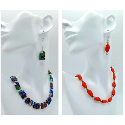 182 - Two vintage and very collectable Murano glass necklace and earrings sets:
One is a very rare matt or... 