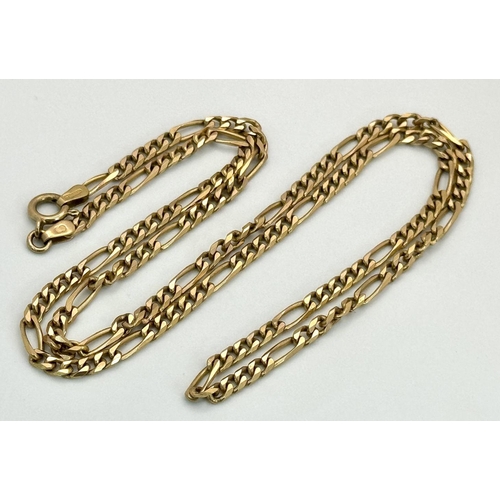 22 - A Vintage 9K Yellow Gold Figaro Link Chain. 54cm. 12.9g weight.