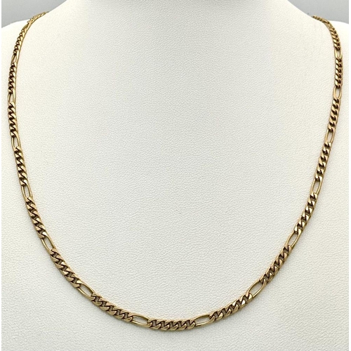 22 - A Vintage 9K Yellow Gold Figaro Link Chain. 54cm. 12.9g weight.