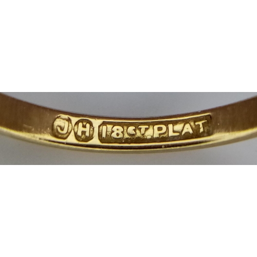 221 - AN 18K YELLOW GOLD AND PLATINUM VINTAGE DIAMOND & RUBY RING. 2.1G. SIZE O. JR19N.