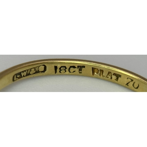 235 - A VINTAGE  18K YELLOW GOLD,  PLATINUM DIAMOND AND SAPPHIRE RING. 2G. SIZE M. A/S SC12