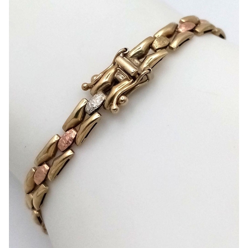 24 - A 9K Tri-Coloured Gold Italian Fancy Link Bracelet. 18cm. 6.85g weight.