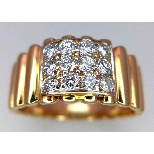 26 - AN 18K YELLOW GOLD, ROLEX STYLE, TWELVE DIAMOND RING - 0.80CTW. 9.1G. SIZE U. GW 3003.