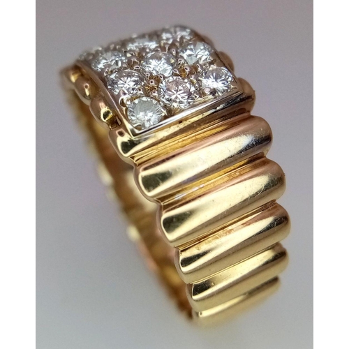 26 - AN 18K YELLOW GOLD, ROLEX STYLE, TWELVE DIAMOND RING - 0.80CTW. 9.1G. SIZE U. GW 3003.