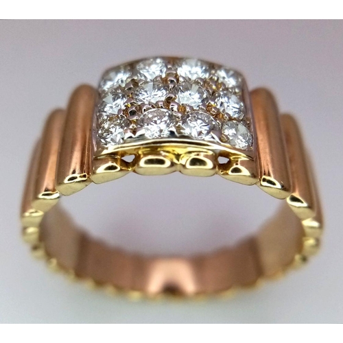 26 - AN 18K YELLOW GOLD, ROLEX STYLE, TWELVE DIAMOND RING - 0.80CTW. 9.1G. SIZE U. GW 3003.