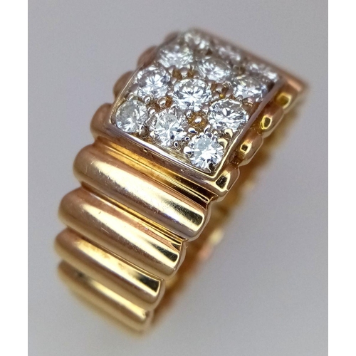 26 - AN 18K YELLOW GOLD, ROLEX STYLE, TWELVE DIAMOND RING - 0.80CTW. 9.1G. SIZE U. GW 3003.