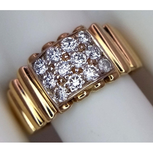 26 - AN 18K YELLOW GOLD, ROLEX STYLE, TWELVE DIAMOND RING - 0.80CTW. 9.1G. SIZE U. GW 3003.