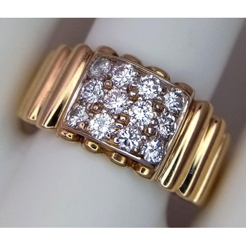 26 - AN 18K YELLOW GOLD, ROLEX STYLE, TWELVE DIAMOND RING - 0.80CTW. 9.1G. SIZE U. GW 3003.