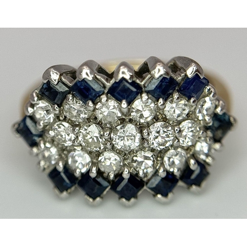 33 - AN 18K YELLOW GOLD, DIAMOND AND SAPPHIRE RING. 1CTW OF DIAMONDS AND 0.80CTW OF SAPPHIRES. 5.7G. SIZE... 