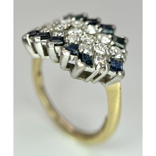 33 - AN 18K YELLOW GOLD, DIAMOND AND SAPPHIRE RING. 1CTW OF DIAMONDS AND 0.80CTW OF SAPPHIRES. 5.7G. SIZE... 