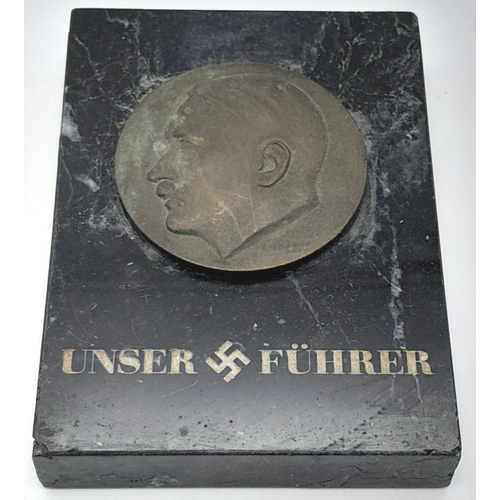 604 - A Stone WW2 Era Nazi Paperweight - Our Leader. 9cm x 12cm.