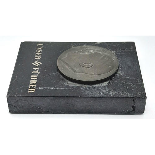 604 - A Stone WW2 Era Nazi Paperweight - Our Leader. 9cm x 12cm.