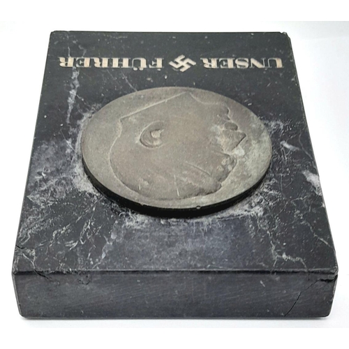 604 - A Stone WW2 Era Nazi Paperweight - Our Leader. 9cm x 12cm.