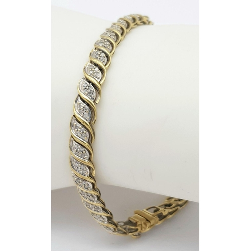 45 - A 9K YELLOW GOLD DIAMOND SET BRACELET 0.85CT, APPROX 12.5G TOTAL WEIGHT, 19CM LENGTH.

ref: SC 1116