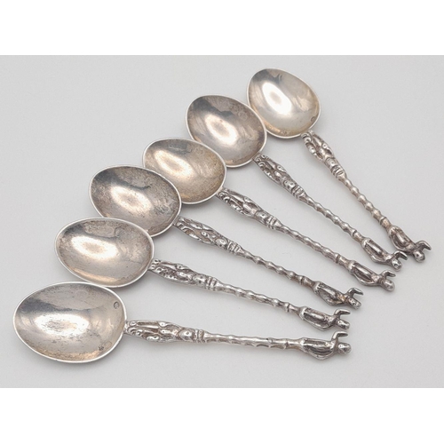 1673 - Six Antique Sterling Silver Teaspoons. Ornate figure decoration. Multiple hallmarks including London... 