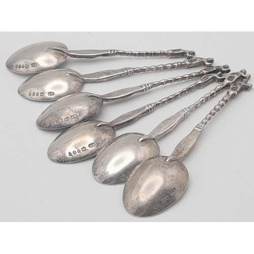 1673 - Six Antique Sterling Silver Teaspoons. Ornate figure decoration. Multiple hallmarks including London... 