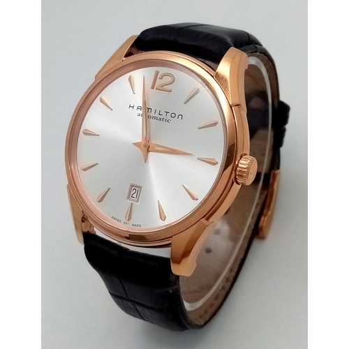 226 - A Men’s Hamilton Gold Tone Automatic, Skeleton Back, Date Watch. Model H386450-42mm Case. Working Or... 