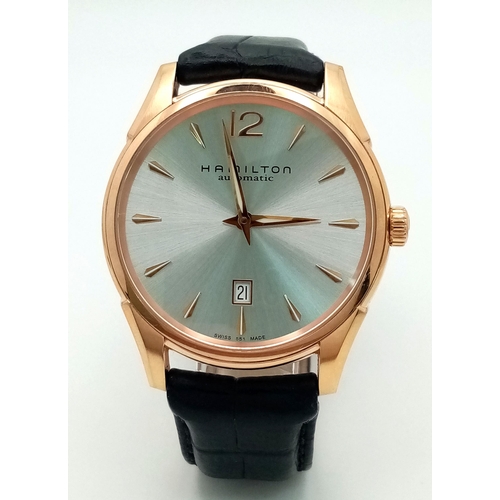 226 - A Men’s Hamilton Gold Tone Automatic, Skeleton Back, Date Watch. Model H386450-42mm Case. Working Or... 