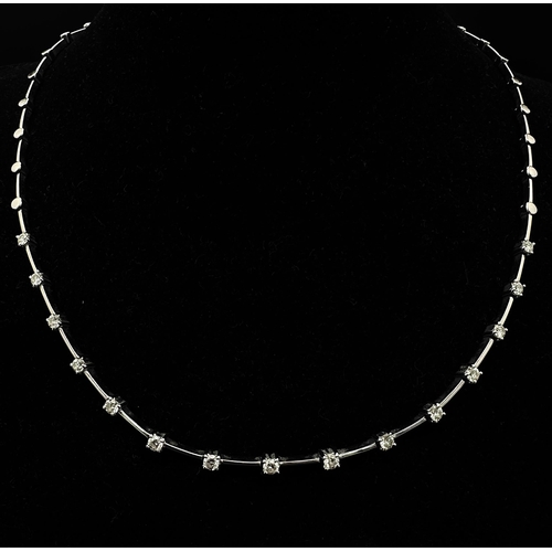 4 - A STYLISH 18K WHITE GOLD DIAMOND SET COLLAR NECKLACE - 0.60CTW. 17G. WITH SAFETY CATCH. 40CM. SC3028... 