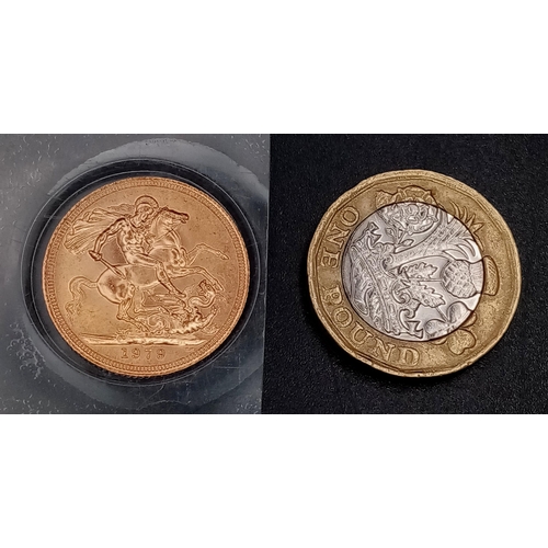 57 - A FULL SOVEREIGN IN 22K GOLD DATED 1979 IN SEALED CONTAINER.