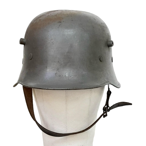 62 - Amazing Condition German M18 Stahlhelm Helmet with civil liner and chinstrap. This re-used WW1 helme... 