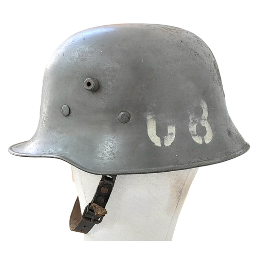 62 - Amazing Condition German M18 Stahlhelm Helmet with civil liner and chinstrap. This re-used WW1 helme... 